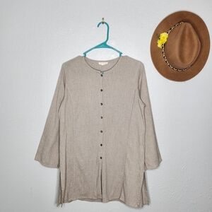 Eileen Fisher Size S Gray Button-Up Organic Cotton Shirt